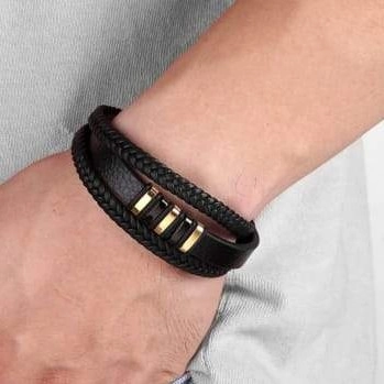 3 Layers Black Gold Punk Style Design Genuine Leather — 2
