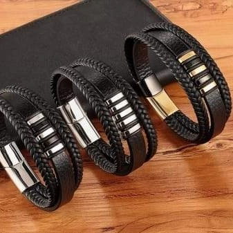 3 Layers Black Gold Punk Style Design Genuine Leather — 3