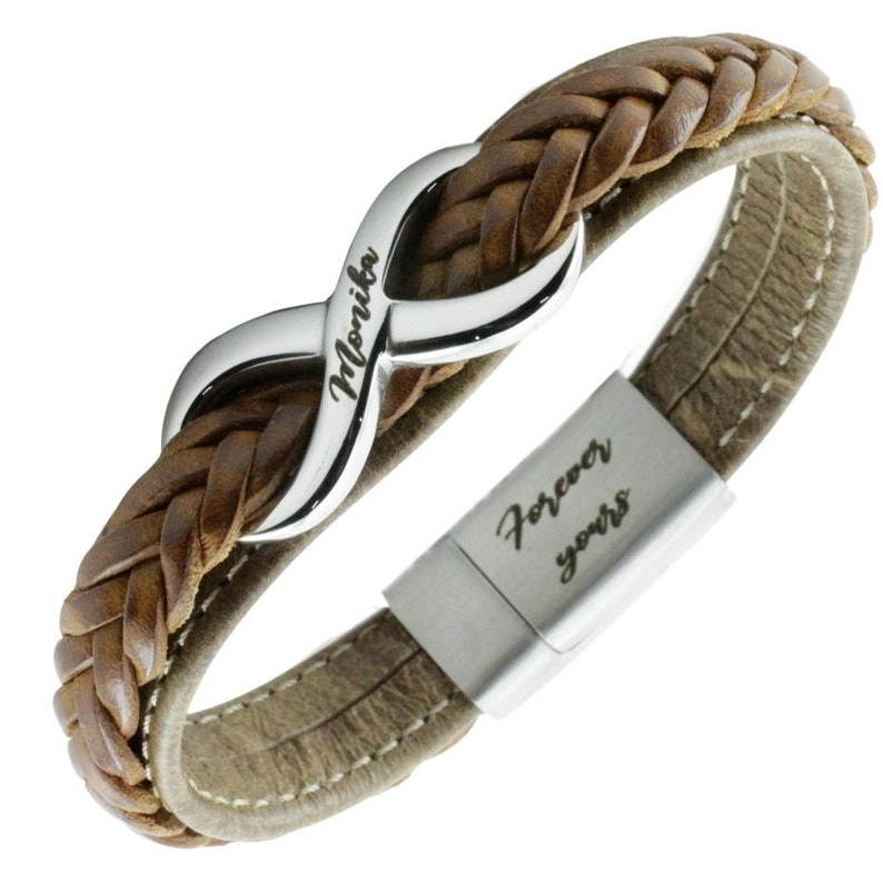 Personalized Leather Men's Bracelet with Infinity Sign - Handmade  — 2