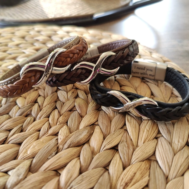 Personalized Leather Men's Bracelet with Infinity Sign - Handmade  — 3