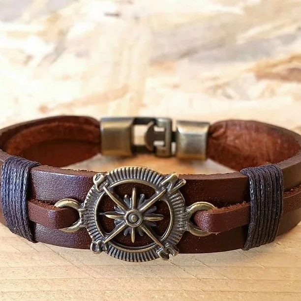 Leather Mens Jewelry for Man Marine Navy Accessory Father's Day Gift