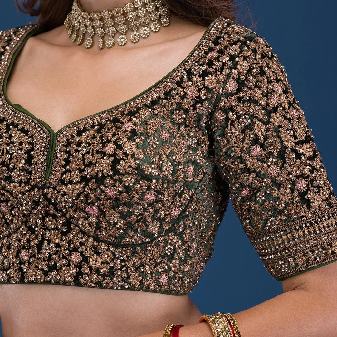 Maroon Zariwork Velvet Readymade Lehenga — 4