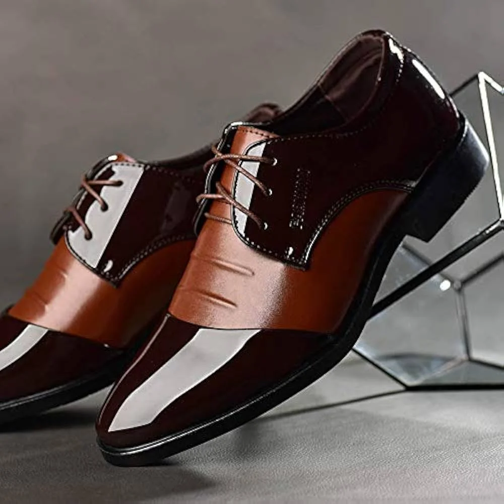 Brown leather lace-up party wear shoes