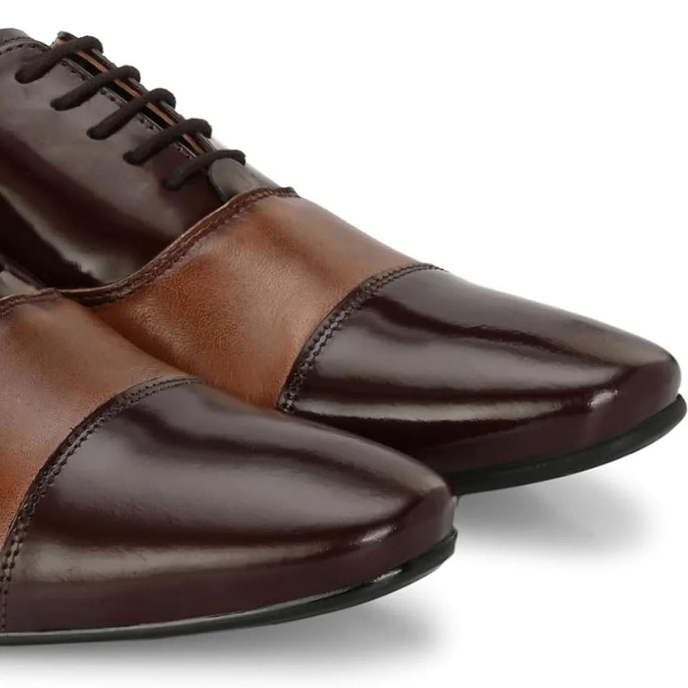 Brown leather lace-up party wear shoes — 2