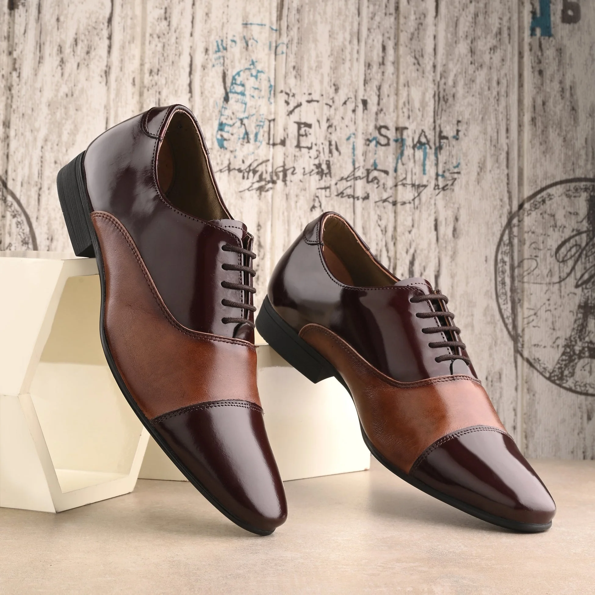 Brown leather lace-up party wear shoes — 4