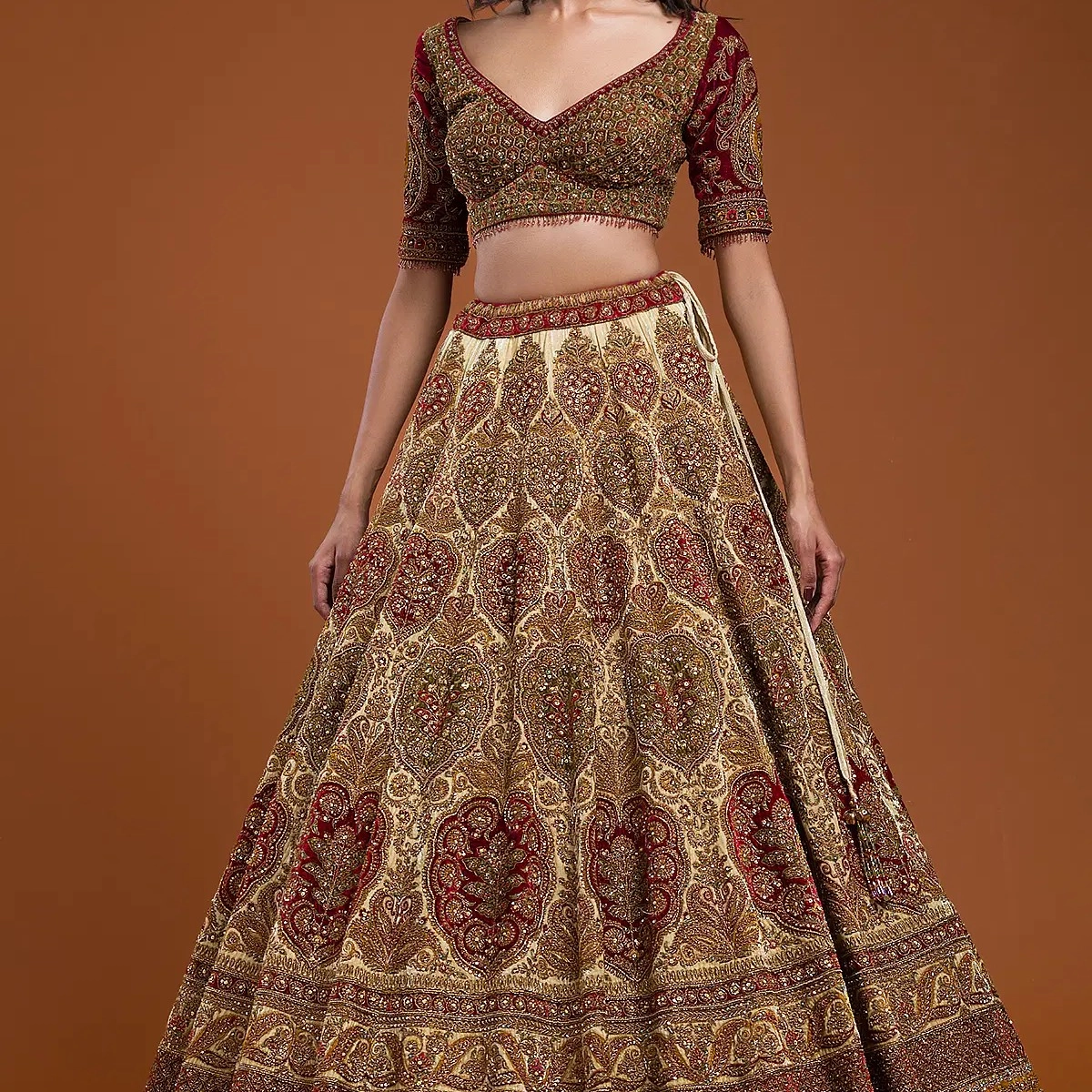 Cloud Cream Sequins Embroidered Velvet Bridal Lehenga — 3