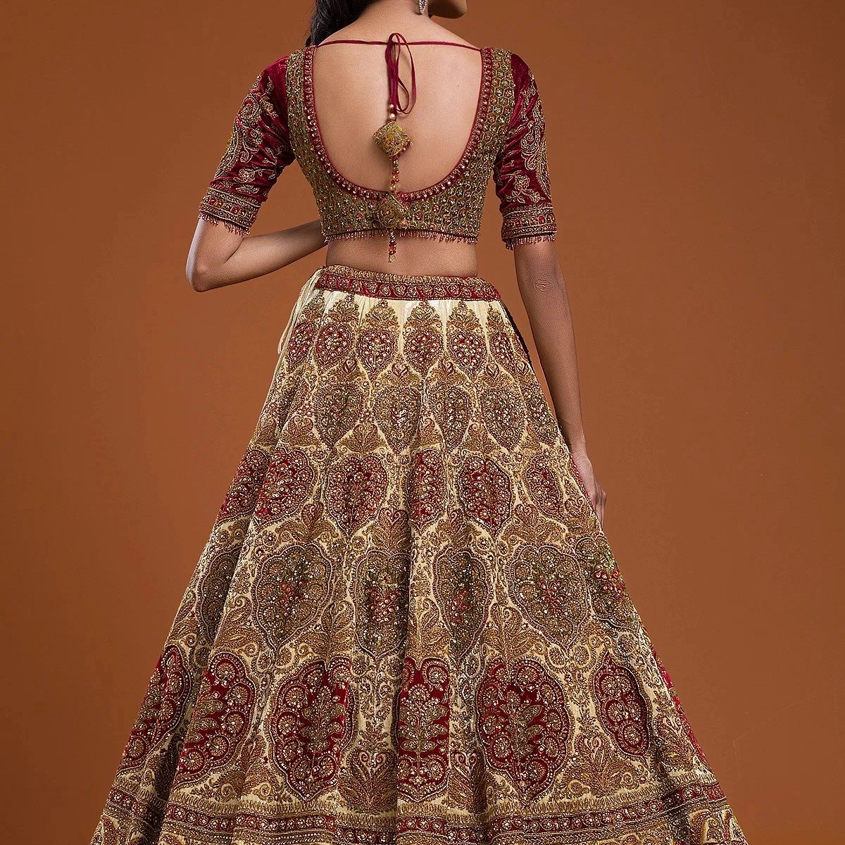 Cloud Cream Sequins Embroidered Velvet Bridal Lehenga — 4