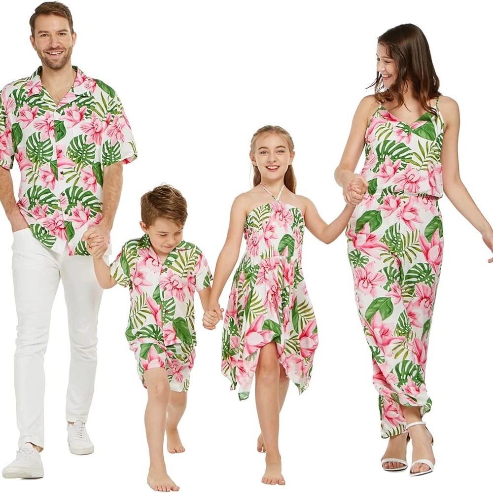 Matchable Family Hawaiian Luau Men Women Girl Boy Clothes in Lotus and Orchid