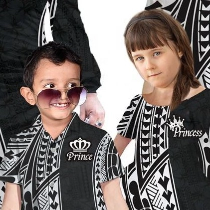 Polynesian Tribal Family Matching Outfits Polynesian King And Queen Style Black  — 2
