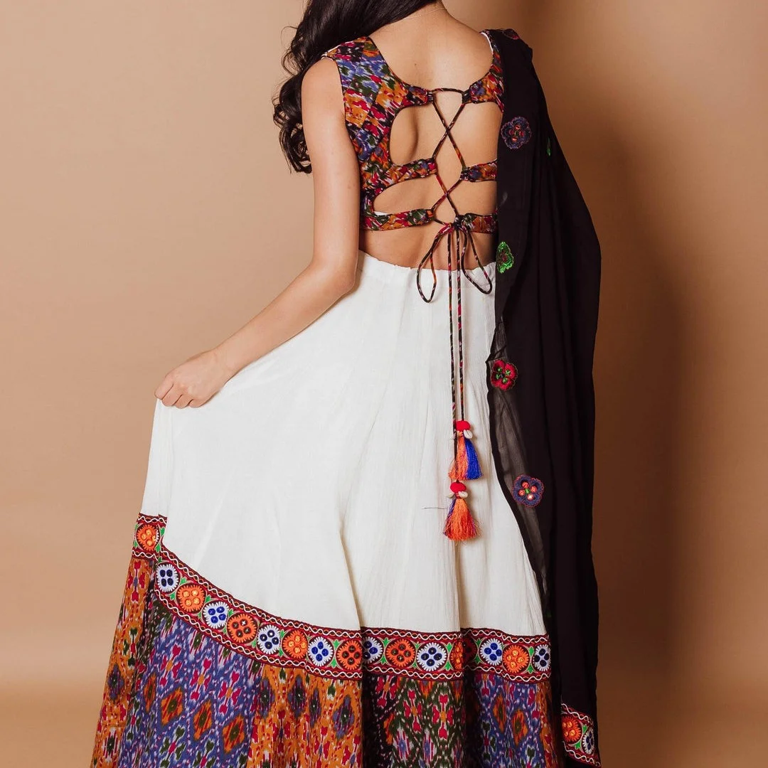 ANDI WHITE AND IKKAT PRINT LEHENGA CHOLI — 2