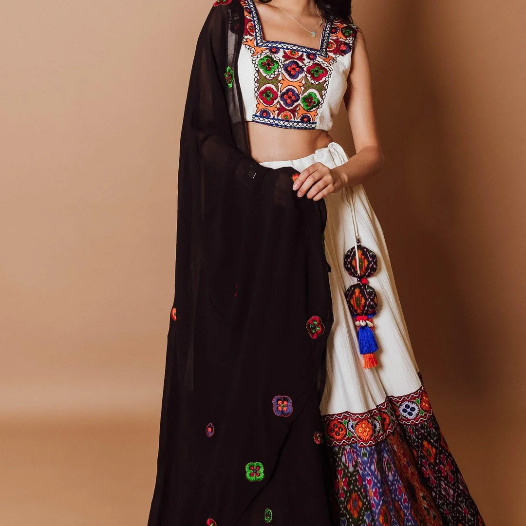 ANDI WHITE AND IKKAT PRINT LEHENGA CHOLI — 3