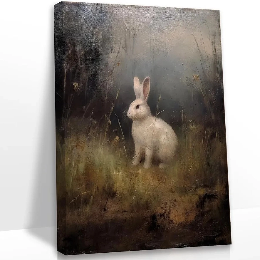 HDXUFJQ Bunny Canvas Wall Art Vintage Woodland Animal Wall Decor