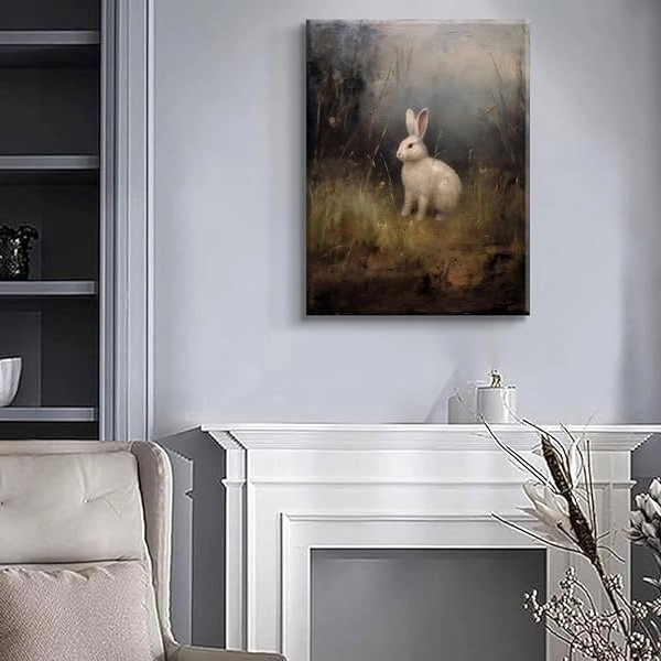 HDXUFJQ Bunny Canvas Wall Art Vintage Woodland Animal Wall Decor  — 2