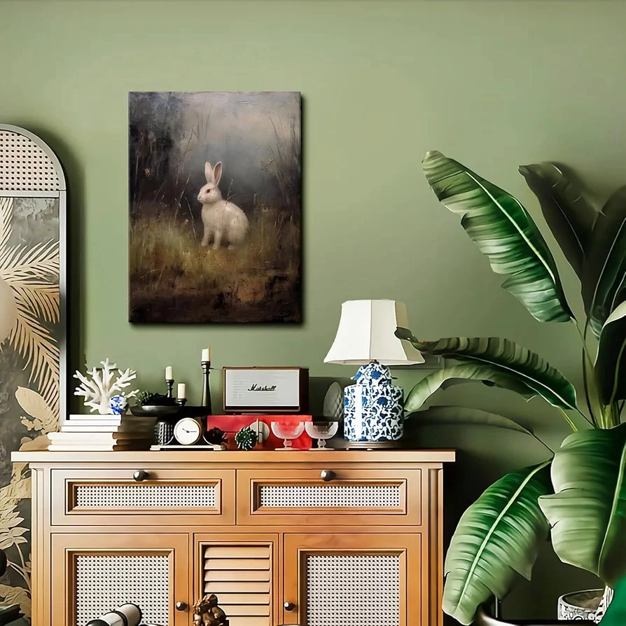 HDXUFJQ Bunny Canvas Wall Art Vintage Woodland Animal Wall Decor  — 4