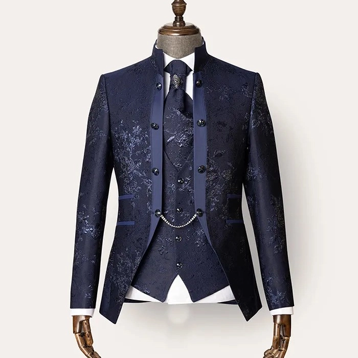 Stylish mens 3 piece blue nehru suit