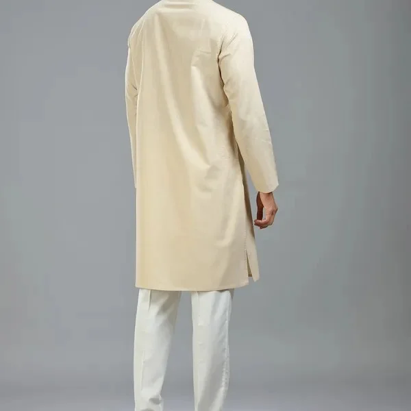 Beige festive ready plain kurta suit for men — 3