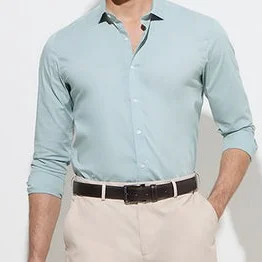 Formals light teal ultra slim-fit cotton-blend shirt