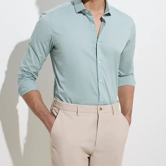 Formals light teal ultra slim-fit cotton-blend shirt — 2