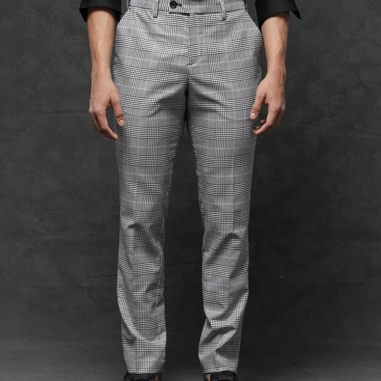 Grey tailored fit check suit for men  — 4