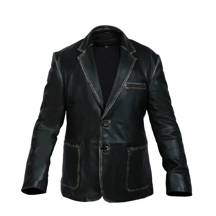 Formal blazer button style black leather jacket