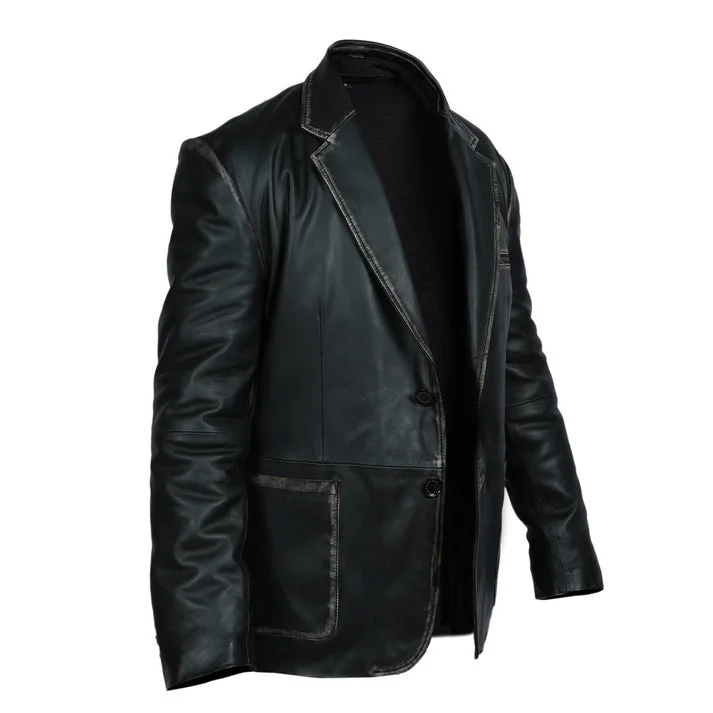 Formal blazer button style black leather jacket — 2