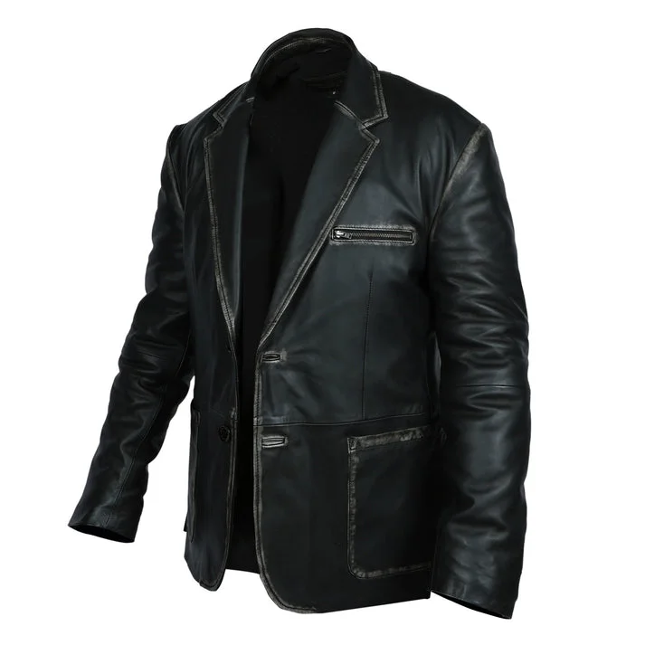 Formal blazer button style black leather jacket — 4