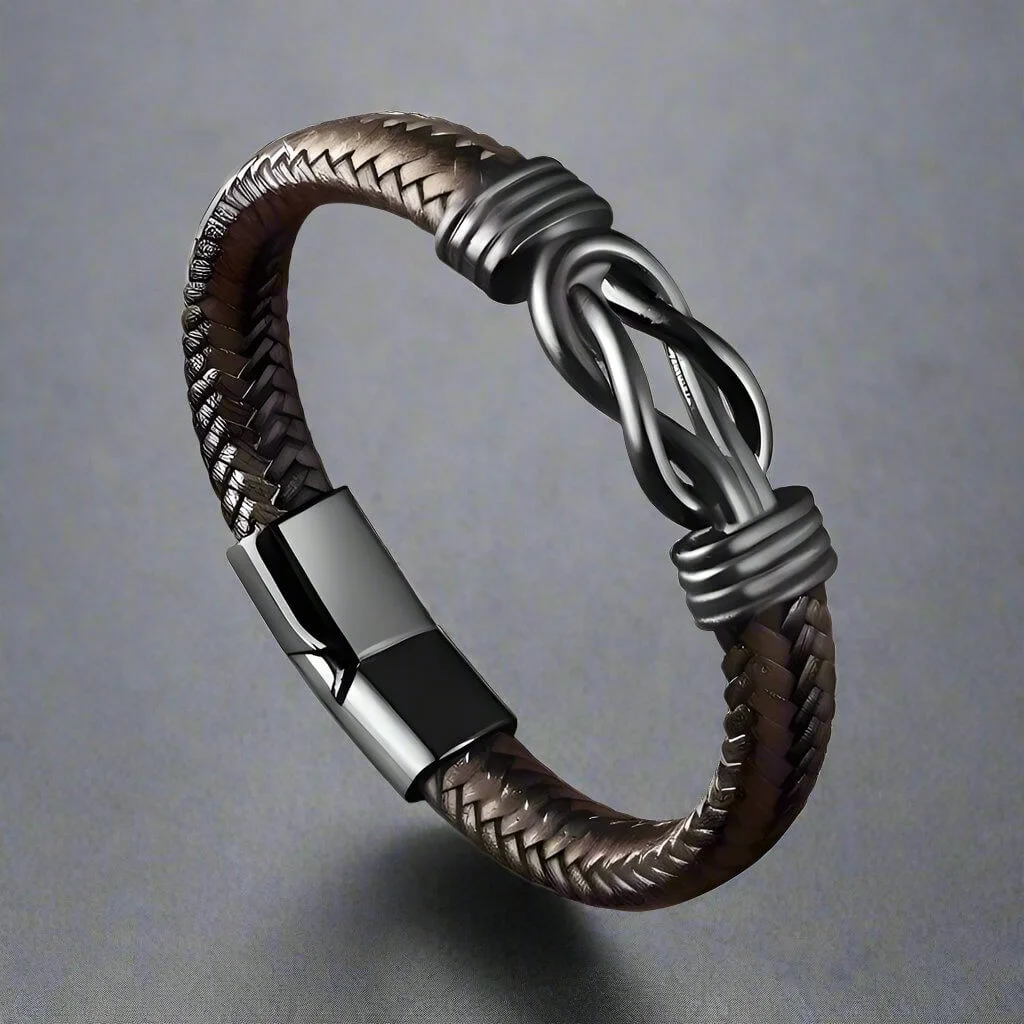 LOVE KNOT BROWN - Genuine Leather Braided Bracelet 