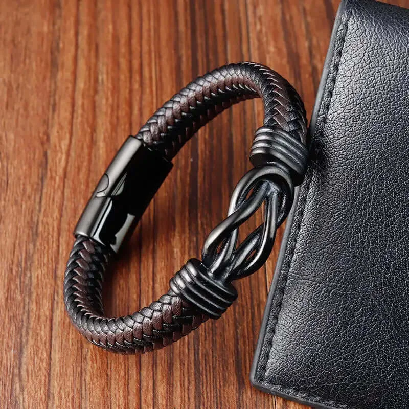LOVE KNOT BROWN - Genuine Leather Braided Bracelet  — 2