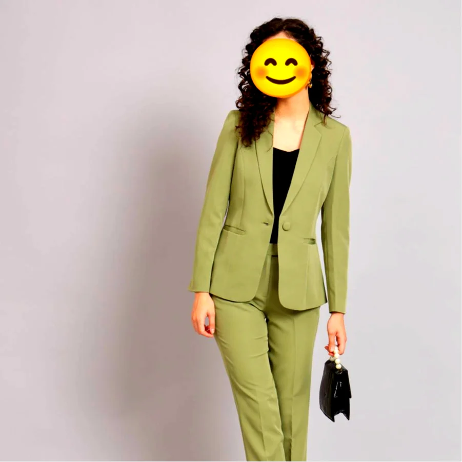 Notch Collar Stretch Pant Suit Olive — 2