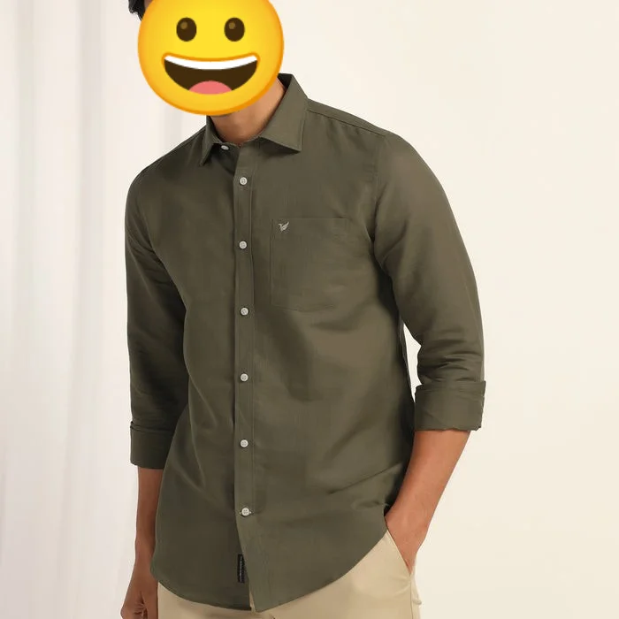 Linen Casual Olive Solid Shirt