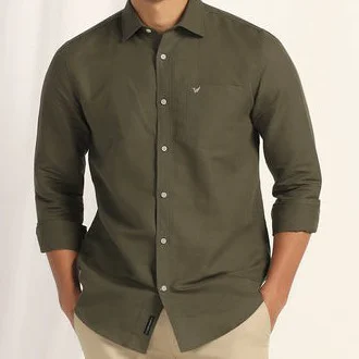 Linen Casual Olive Solid Shirt — 2