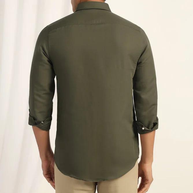 Linen Casual Olive Solid Shirt — 3
