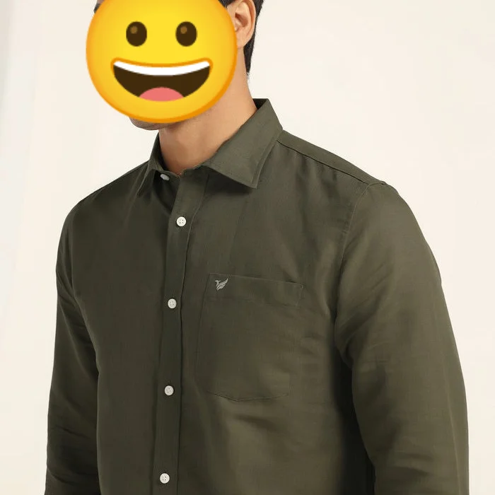 Linen Casual Olive Solid Shirt — 4