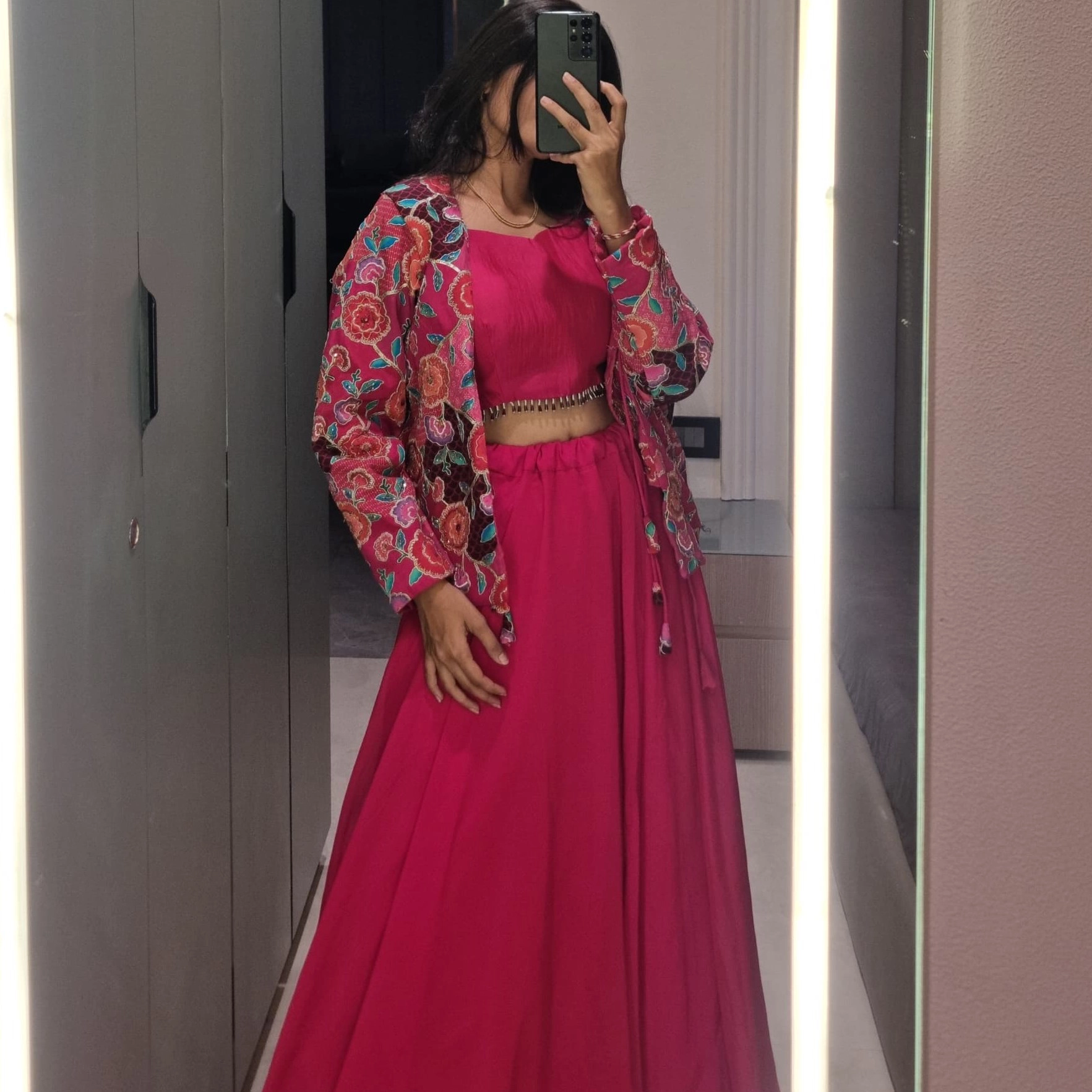 Rani Pink with Multicolor Jacket 