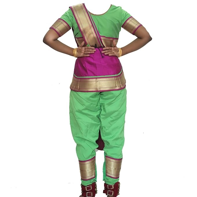 Bharatnatyam Green and Purple Silk Cloth Women and Kids Dress — 2