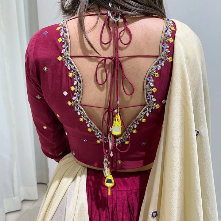 Maroon Embroidered Traditional Gown with Dupatta — 2