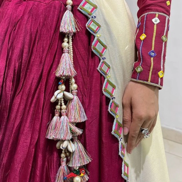 Maroon Embroidered Traditional Gown with Dupatta — 3