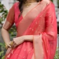 Beautiful coral or salmon-pink saree — 2