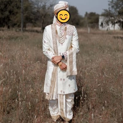 Ivory Embroidered Sherwani with Dhoti & Stole