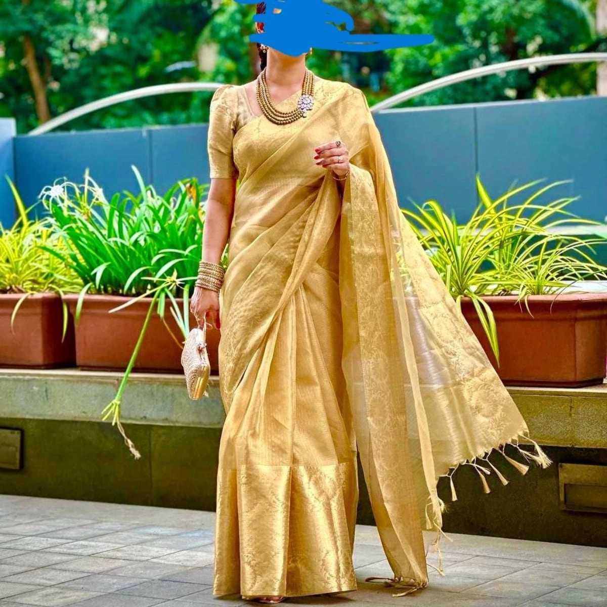 Golden silk saree