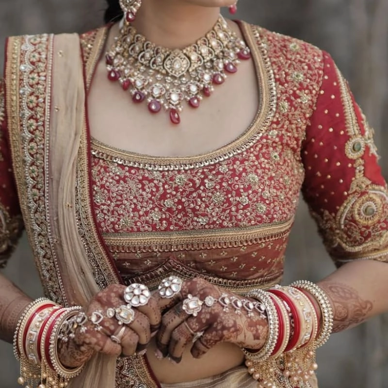 Bridal Red and Golden Embroidered Lehenga Set