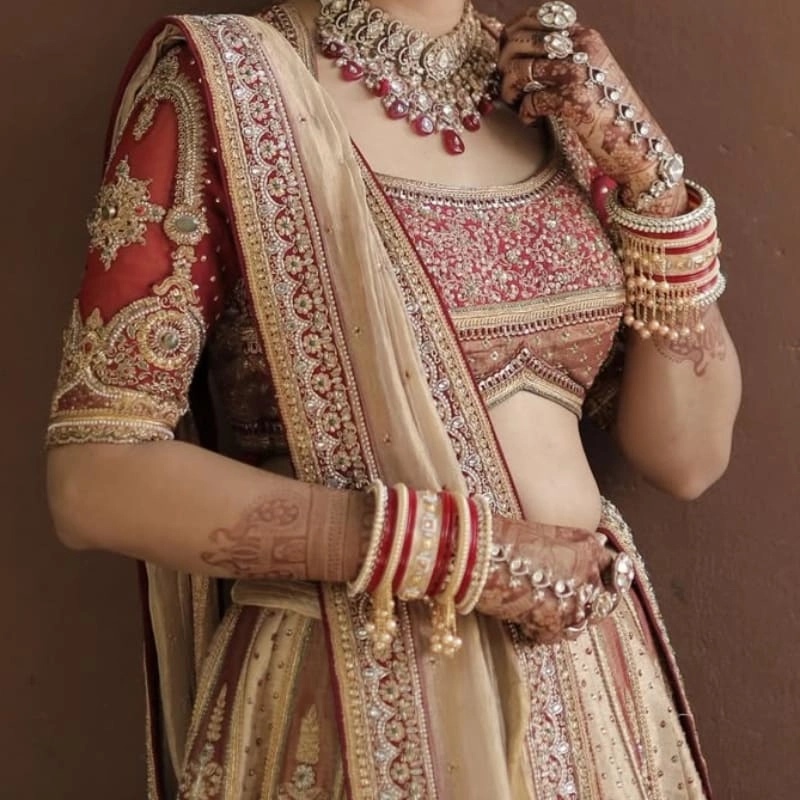 Bridal Red and Golden Embroidered Lehenga Set — 2