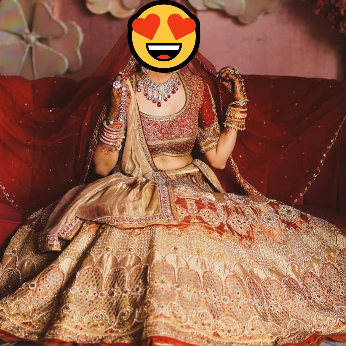 Bridal Red and Golden Embroidered Lehenga Set — 3