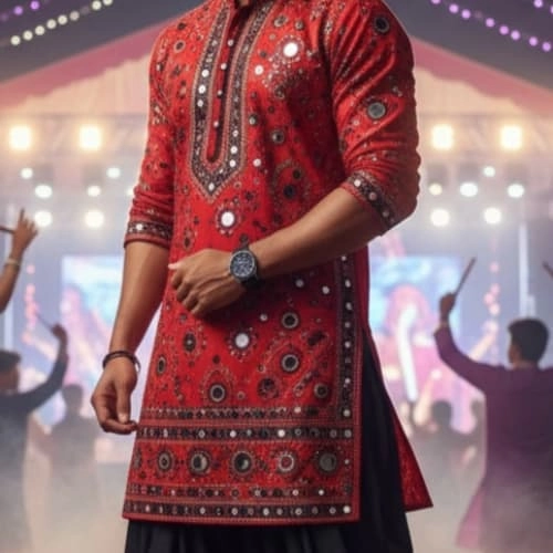 red mirror-work kurta with dhoti — 2