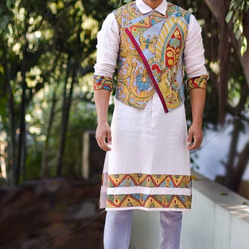 fusion ethnic wear look with Kalamkari jacket