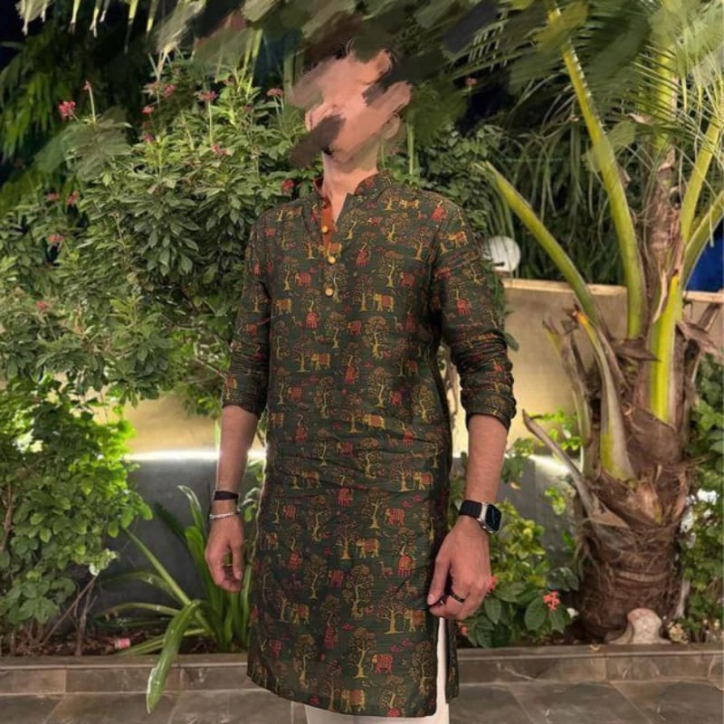 Printed Kurta with Churidar Pants.