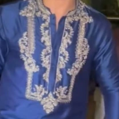Silk Embroidered Kurta with Churidar Pants — 2