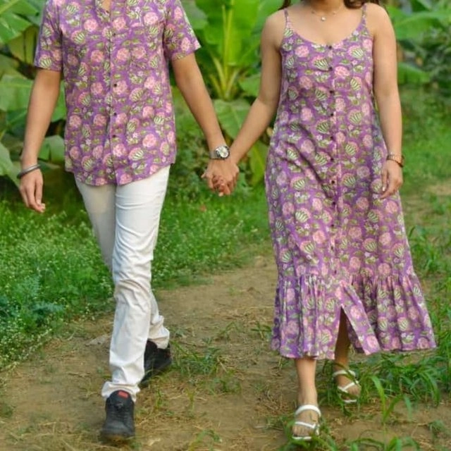 cute and cheerful coordinated couple's outfit