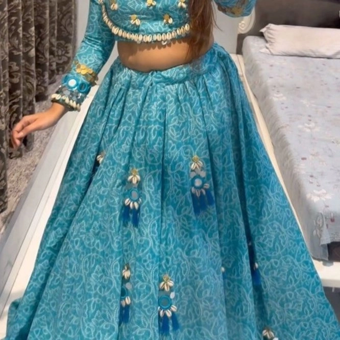 turquoise blue traditional lehenga set — 2