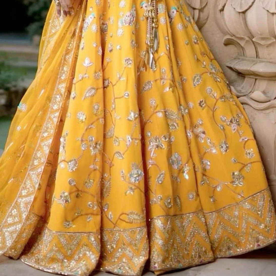 sunshine yellow embroidered lehenga choli — 2